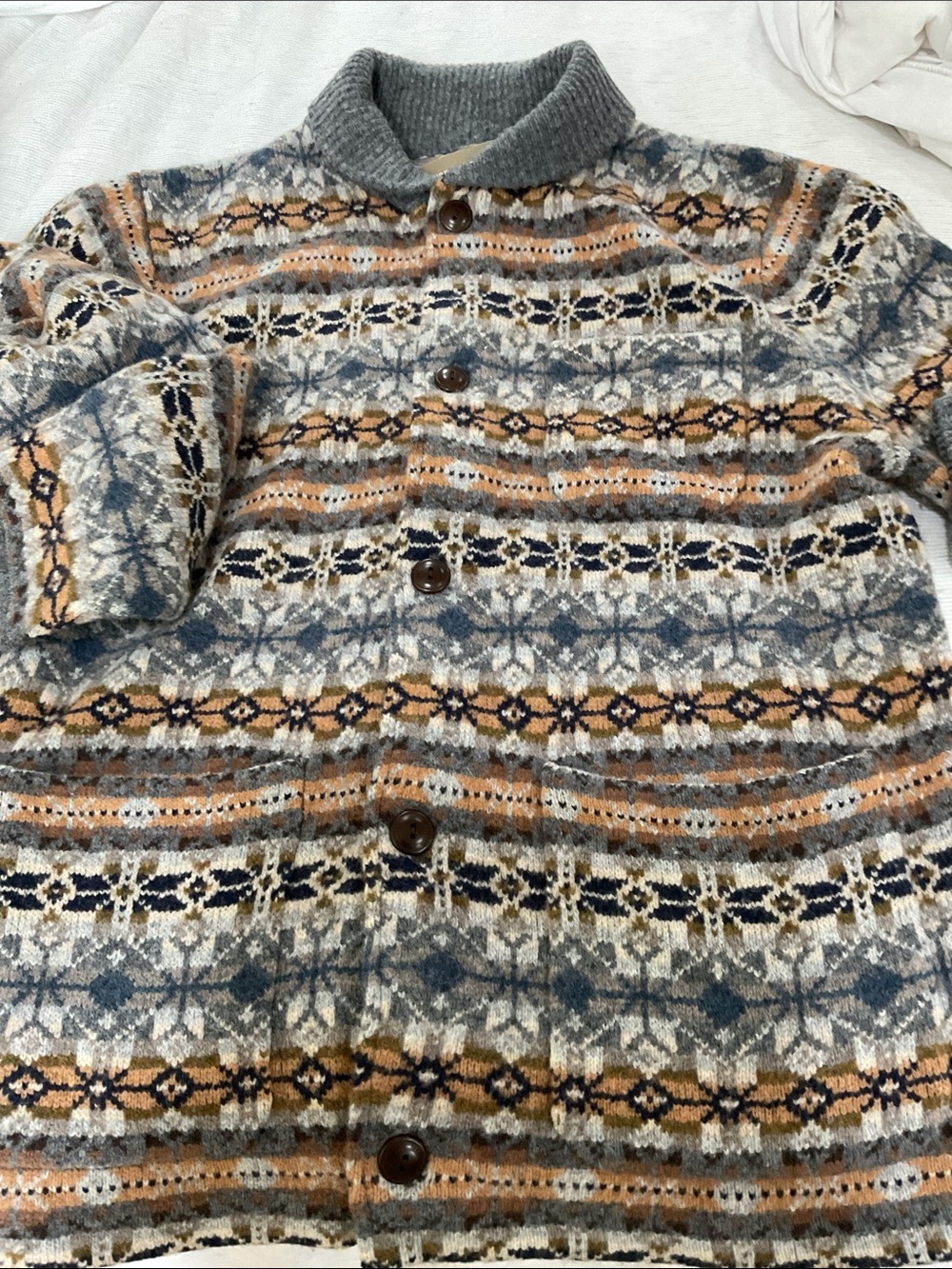 J. Crew Men’s Grey Fair Isle Lambswool Sweater - Picture 4 of 6